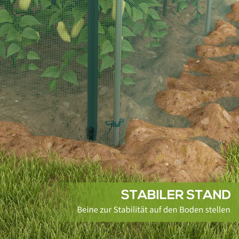 Outsunny 1,25 x 3,73 m Tuinnet, Plantenbeschermingstent met Ritssluiting, Insectenwerend Net, Staal, Groen