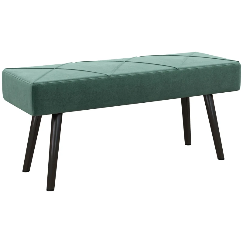 HOMCOM Ławka tapicerowana łóżkowa, ławka do przedpokoju z wzorem X, w wykończeniu z weluru, wytrzymała do 120 kg, do sypialni, 100 x 36 x 45 cm, zielona