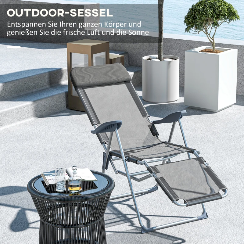 Outsunny Składany Fotel Ogrodowy, Odporny na Warunki Pogodowe, 63 cm x 81 cm x 108 cm, Szary + Srebrny