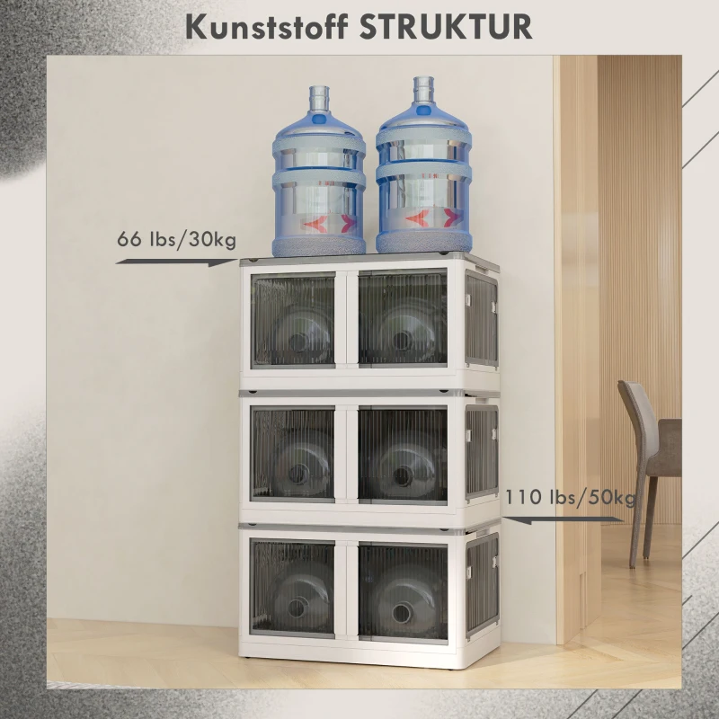 HOMCOM Opbergdoos, set van 3, inklapbaar, met wielen, 60 x 42 x 34 cm, wit