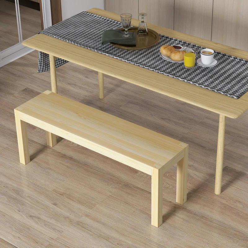 HOMCOM Ławka z drewna sosnowego, Ławka kuchenna, Drewno lite, 3-osobowa, 120 cm x 33 cm x 45 cm, Naturalna