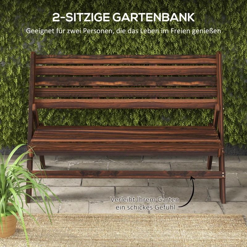 Outsunny Tuinbank voor 2 personen, rustiek ontwerp, inklapbaar, natuurlijk hout, 122 x 63 x 83 cm, gebrande afwerking