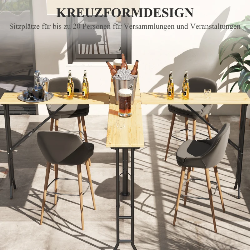 Outsunny Stół piknikowy, składany stół ogrodowy, dla 20 osób, odporny na warunki atmosferyczne, Metal, Drewno sosnowe, 2,4x2,4x1m, Naturalny/Czarny