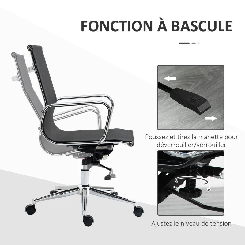 Vinsetto Chaise de bureau ergonomique fauteuil pivotant 360° hauteur réglable tissu maille textilène 56 x 59 x 109 cm noir