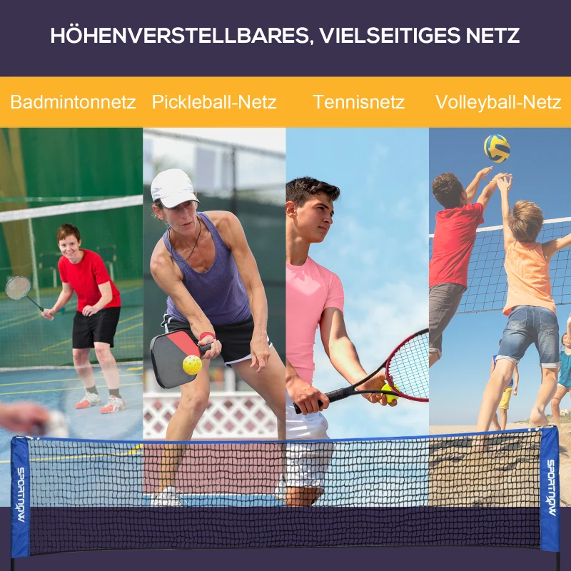 SPORTNOW Badmintonnet, verstelbaar in hoogte, opvouwbaar, met draagtas, 3,10m, Zwart/Blauw