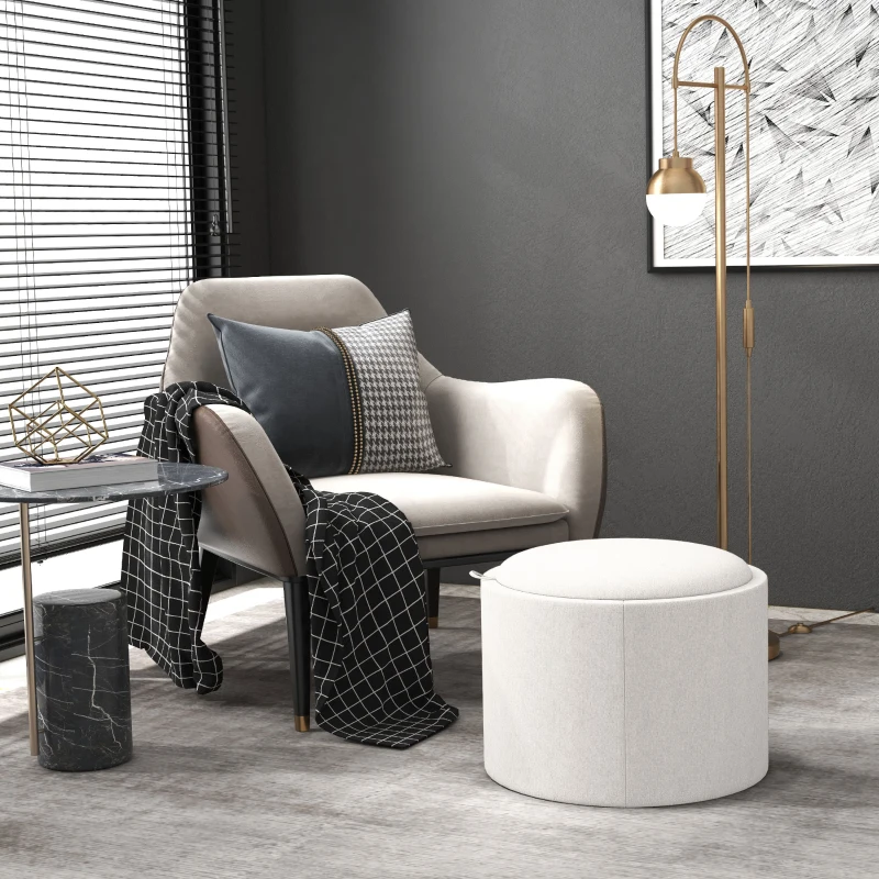 HOMCOM Ottoman Storage Ottoman, Linen, Hidden Storage, Reversible Lid, 56cm x 56 cm x 42 cm, Cream + Natural