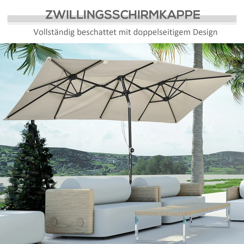 Outsunny Parasol, 150 x 295cm, Parasol ogrodowy z podwójnym daszkiem i regulowanym kątem nachylenia, Parasol rynkowy na taras, Poliester, Kremowy