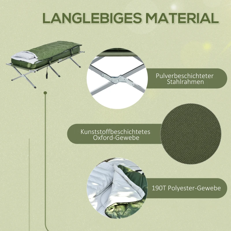 Outsunny Campingbed Veldbed, 5-delige set, inclusief draagtas, 193 x 86 x 43/63 cm, Groen