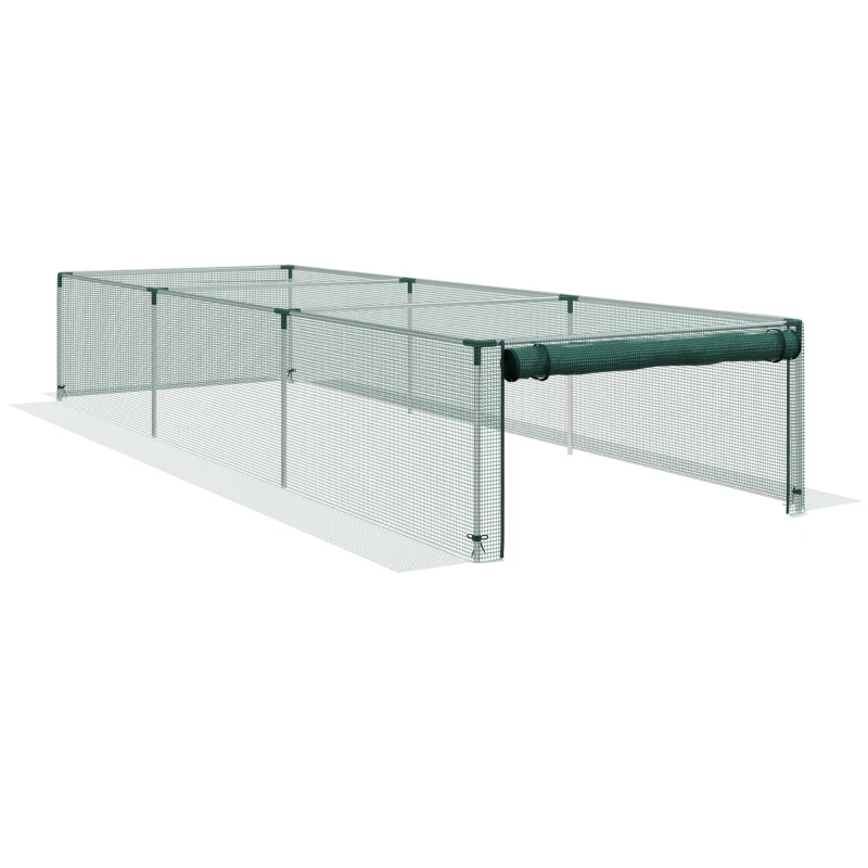 Outsunny 1,25 x 3,73 m Tuinnet, Plantenbeschermingstent met Ritssluiting, Insectenwerend Net, Staal, Groen