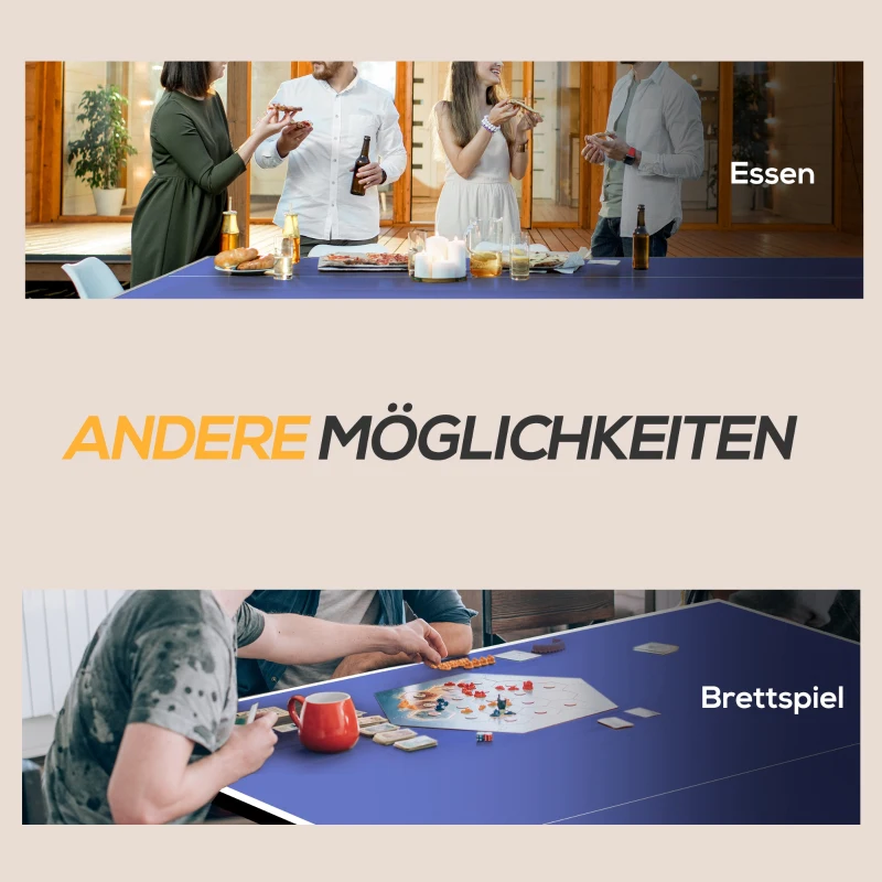 SPORTNOW Stół do tenisa stołowego, składany, przenośny, 2 rakiety, 3 piłki, rama metalowa, 274x152,5x76 cm, Niebieski