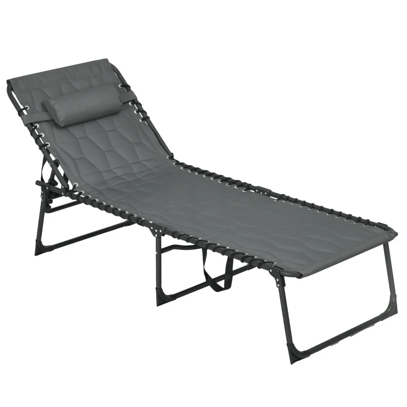 Outsunny Zonnebed Ligstoel Tuinligstoel, inklapbaar, inclusief kussen, weerbestendig; 188 cm x 65 cm x 36 cm, Grijs + Zwart