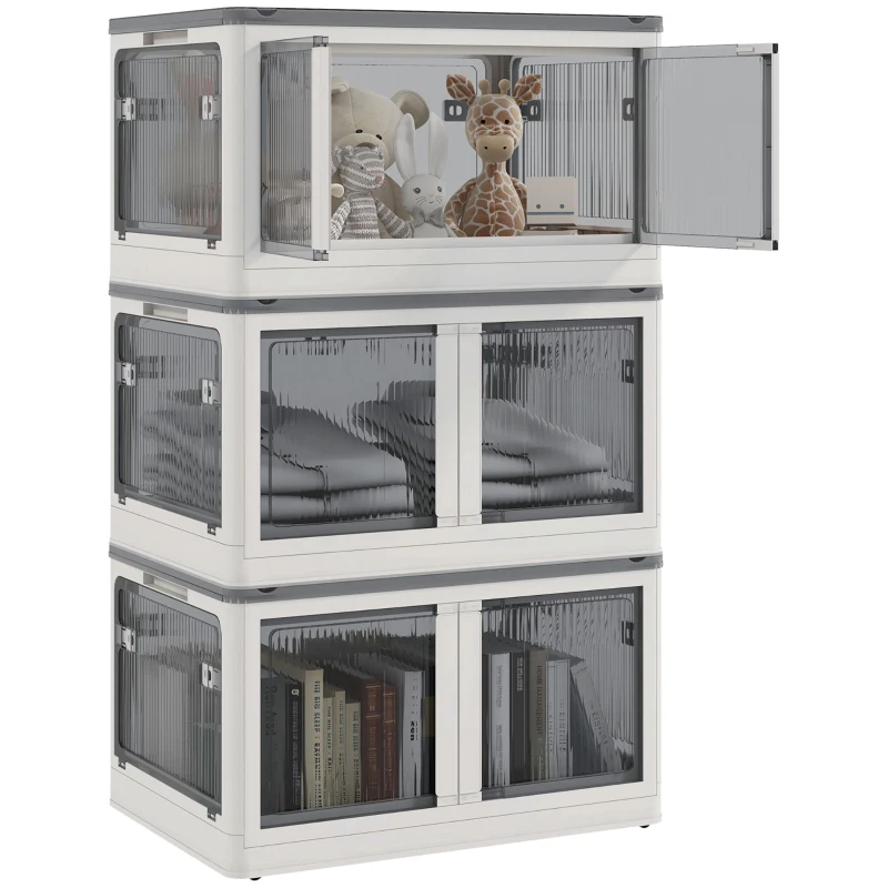 HOMCOM Storage Box, Set of 3, Foldable, with Wheels, 60 x 42 x 34 cm, White