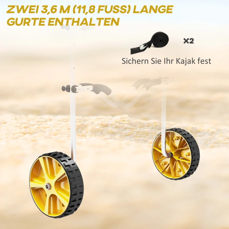 SPORTNOW Regulowany wózek kajakowy, przyczepka do łodzi i deski surfingowej z paskiem mocującym do kajaka, deski surfingowej, paddleboardu, aluminium, żółty