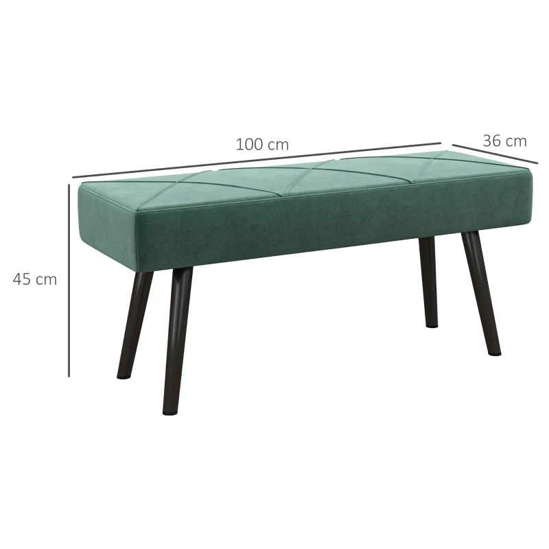 HOMCOM Ławka tapicerowana łóżkowa, ławka do przedpokoju z wzorem X, w wykończeniu z weluru, wytrzymała do 120 kg, do sypialni, 100 x 36 x 45 cm, zielona