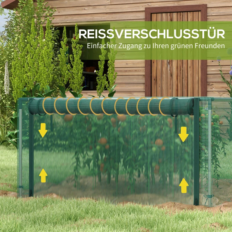 Outsunny 1,25 x 3,73 m Tuinnet, Plantenbeschermingstent met Ritssluiting, Insectenwerend Net, Staal, Groen