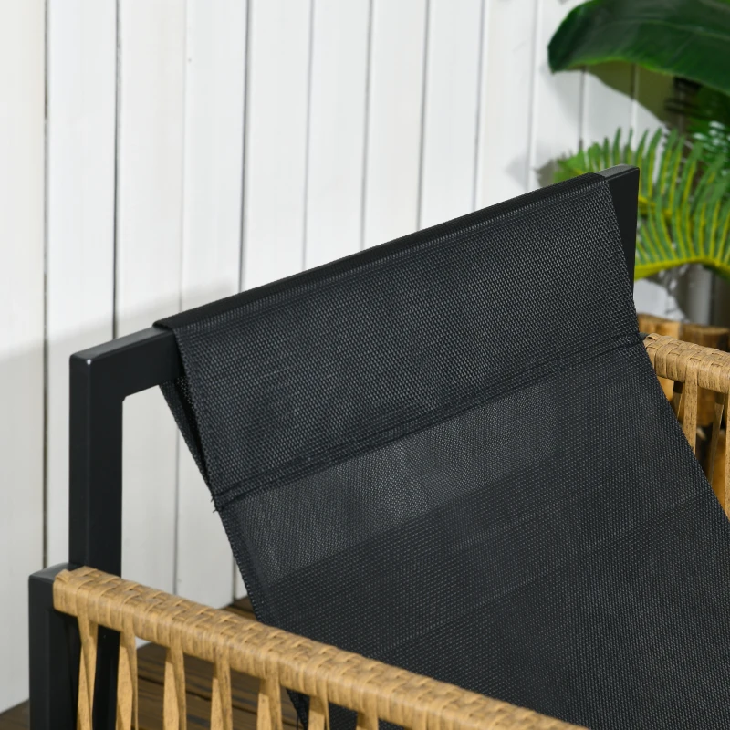 Outsunny Tuinmeubelset, 4-delig, bank, 2 stoelen, tafel met glazen blad, metalen frame, polyrattan, antraciet