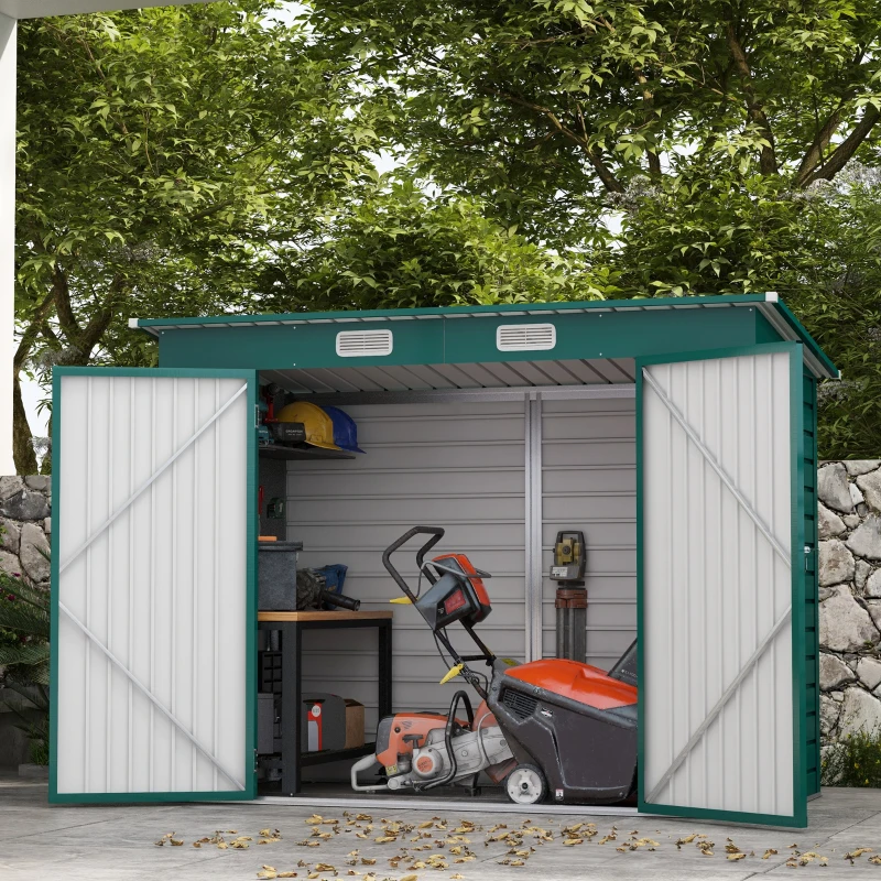 Outsunny 3.7 x 7.9ft Galvanised Steel Shed, with Latched Door and Padlock - Green