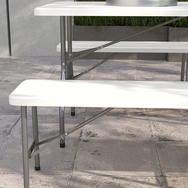 Outsunny Zestaw piwny dla 6 osób, 3-częściowy, składany, lekki, odporny na warunki atmosferyczne, stalowa rama, Biały