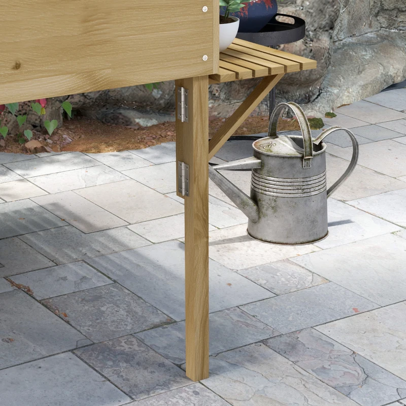 Outsunny Houten verhoogde plantenbak met 12 scheidingsroosters, inklapbare zijplanken, weerbestendig, sparrenhout, 122 x 91,5 x 89 cm
