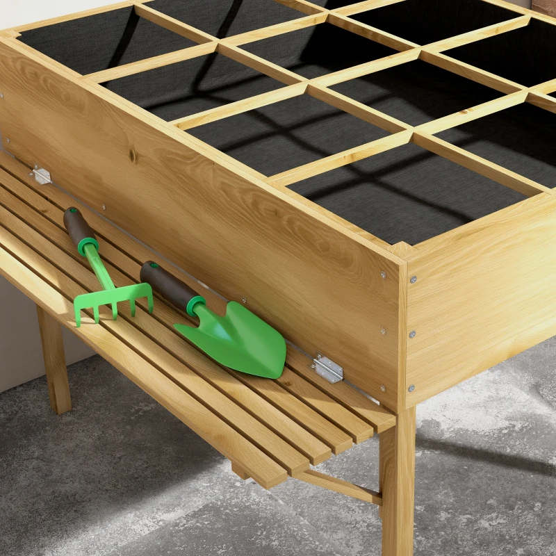 Outsunny Houten verhoogde plantenbak met 12 scheidingsroosters, inklapbare zijplanken, weerbestendig, sparrenhout, 122 x 91,5 x 89 cm