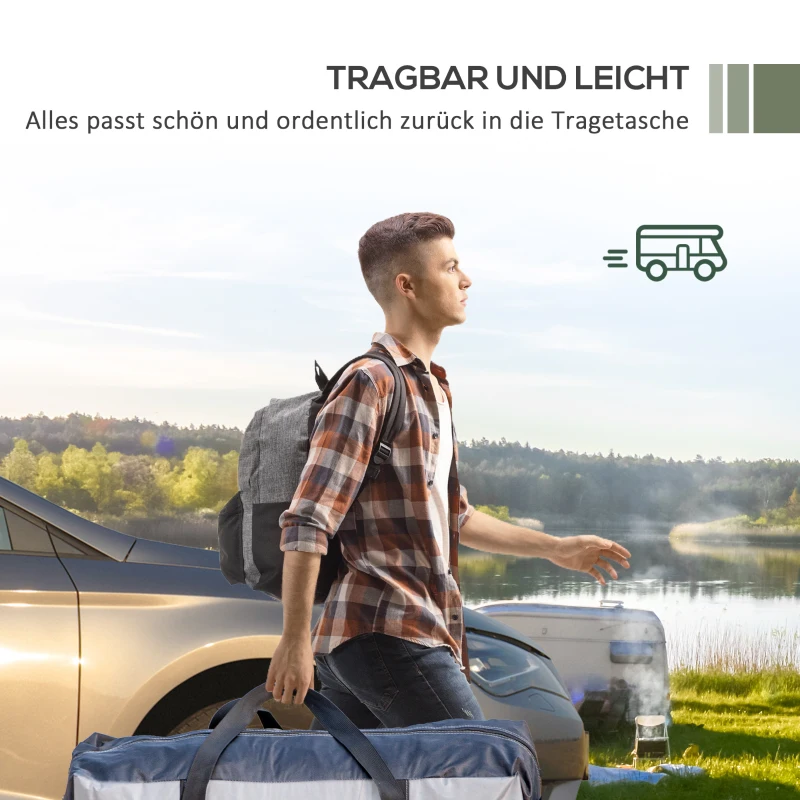 Outsunny Autozonnescherm Achtertent, Zonnescherm, inclusief transporttas, 290 x 278 x 260 cm, Lichtgrijs