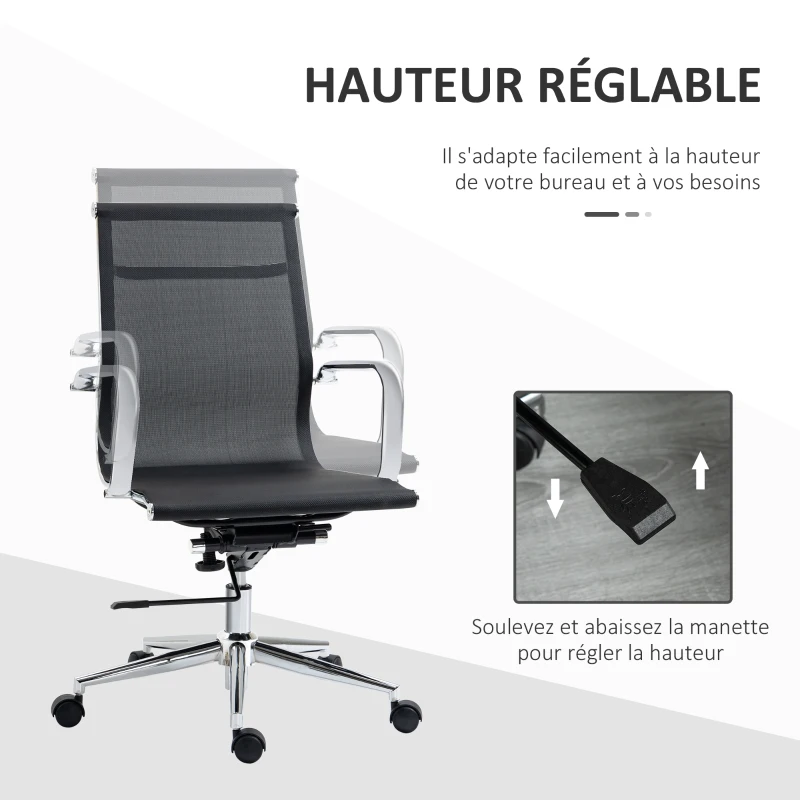 Vinsetto Chaise de bureau ergonomique fauteuil pivotant 360° hauteur réglable tissu maille textilène 56 x 59 x 109 cm noir
