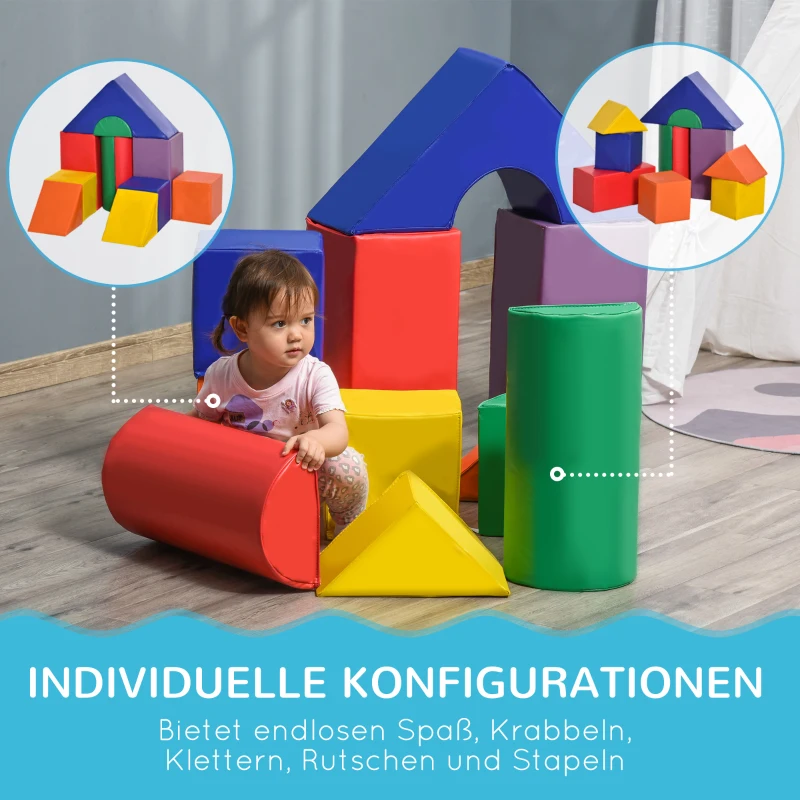 HOMCOM Große Spielklötze für Kinder, 11-teiliges Set, für Kinder 1-3 Jahre, Schaumstoff, Bunt(m-5)