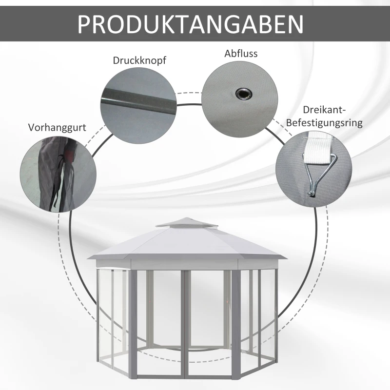 Outsunny Pawilon ogrodowy, namiot składany 4 x 4 m, pawilon pop-up, namiot imprezowy z torbą transportową, 6 ścian bocznych, podwójny dach, sześciokątny, szary