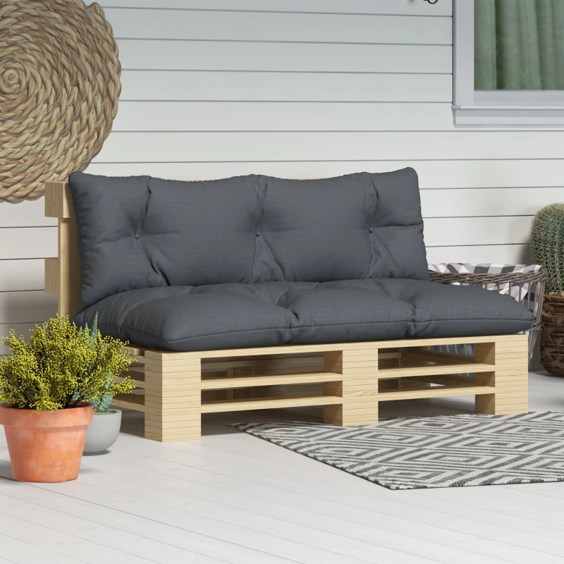 Outsunny 2-delige set tuinkussen voor tuinmeubels, weerbestendig, met knoopsluiting, 120 x 60 x 15 cm, grijs