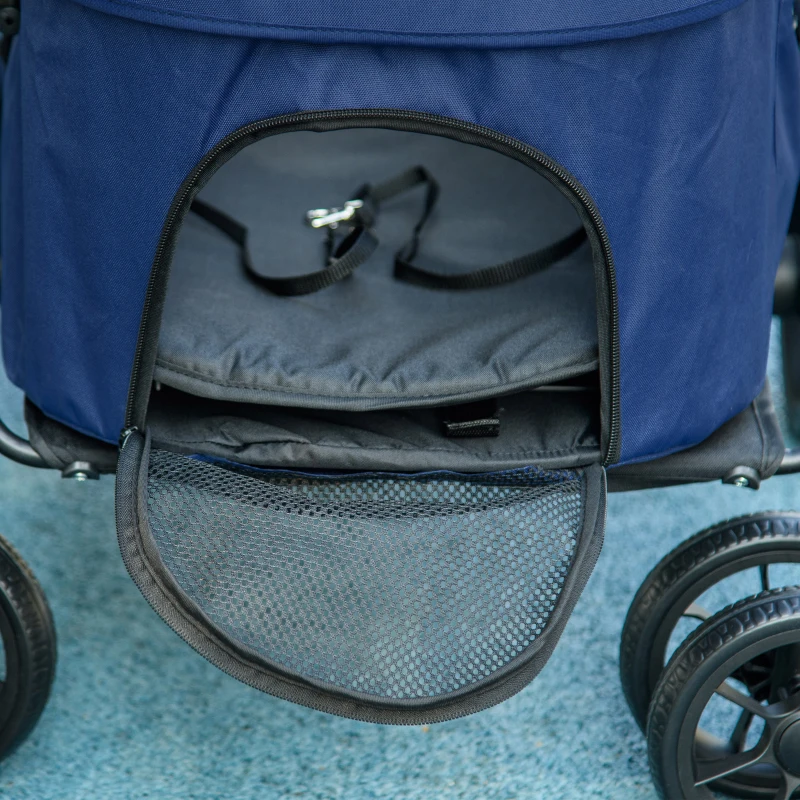 PawHut Hundewagen Hundebuggy bis 10 kg Klappbar Regenschutz, 2 Sicherheitsleinen 81x 68 x 98,5 cm Dunkelblau(m-8)