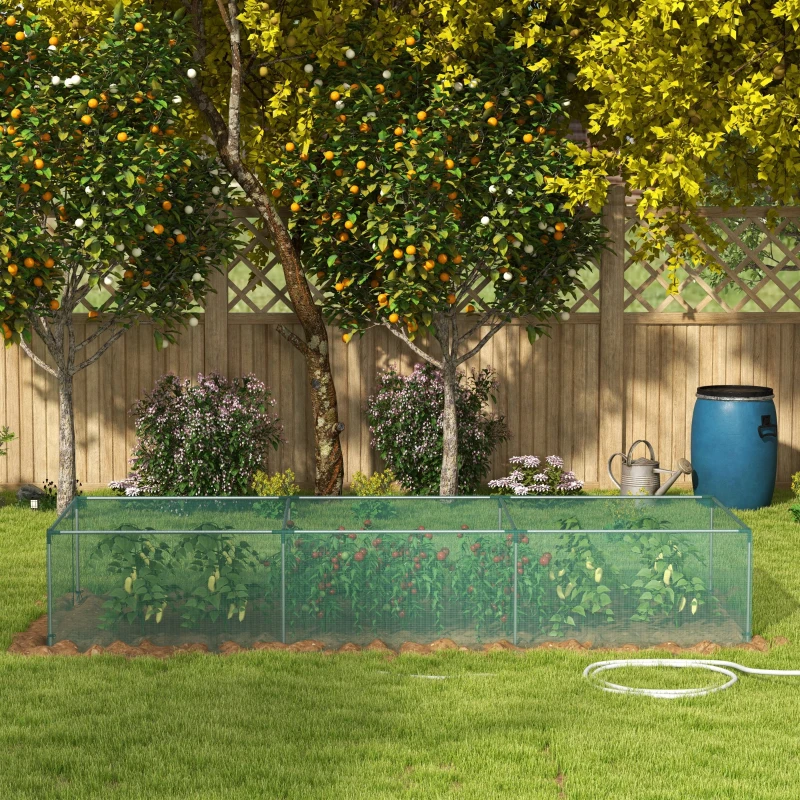 Outsunny 1,25 x 3,73 m Tuinnet, Plantenbeschermingstent met Ritssluiting, Insectenwerend Net, Staal, Groen