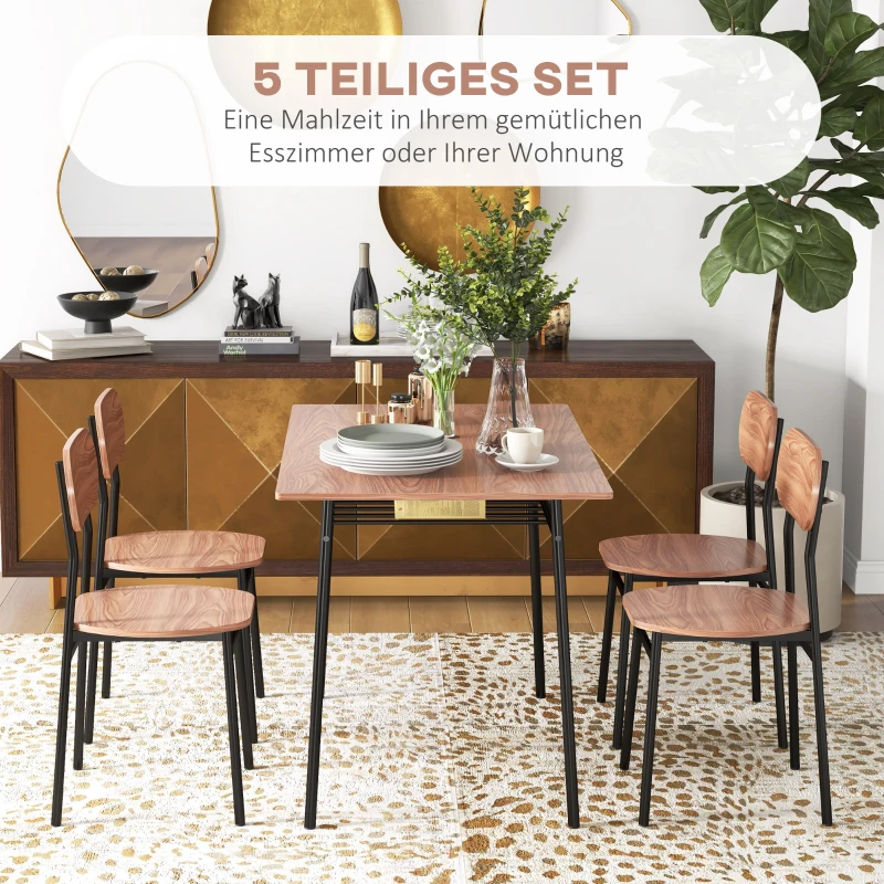 HOMCOM Eetkamerset Tafel met Stoelen Eettafel, Industrieel Ontwerp, 110 cm x 70 cm x 75 cm, Bruin