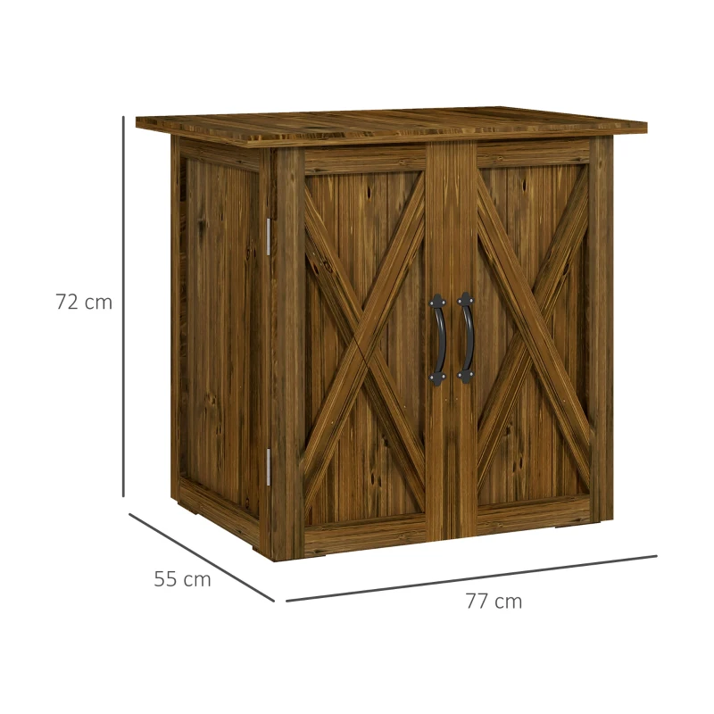 Outsunny Garden Shed, Double Door, Magnetic Closures, Weatherproof, Solid Wood, 77W x 55D x 72H cm, Brown