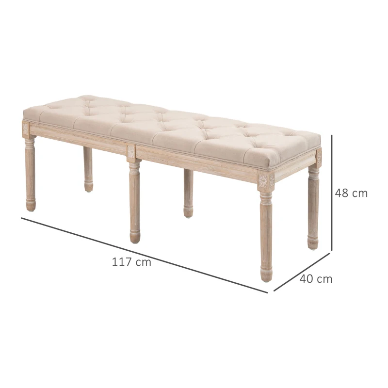 HOMCOM Pufa tapicerowana Vintage, łóżkowa ławka sypialniana z guzikami, wykończenie lniane, wytrzymała do 120 kg, 117x40x48cm, beżowa