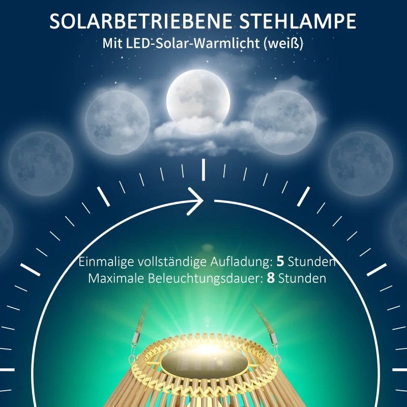 Outsunny Tuinlamp op Zonne-energie, PE-Rattan, Boho-Design, 31 cm x 31 cm x 32 cm, Geel