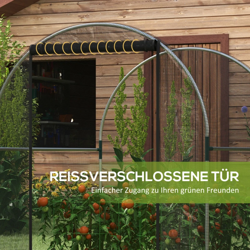 Outsunny Plantenbeschermingsnet, Vogelbescherming, met Deur en Stabiel Stalen Frame, 1,2x1,5x1,5m, Zwart/Zilver