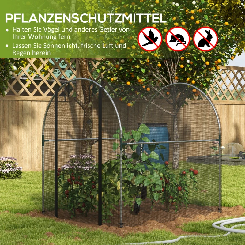 Outsunny Plantenbeschermingsnet, Vogelbescherming, met Deur en Stabiel Stalen Frame, 1,2x1,5x1,5m, Zwart/Zilver