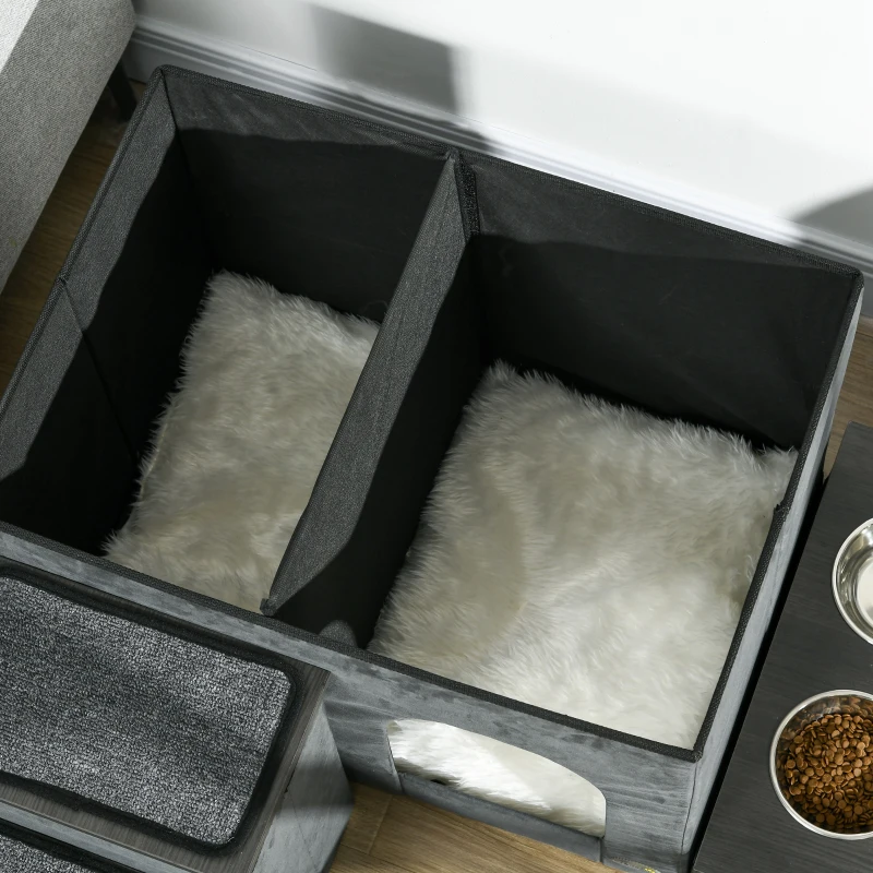 PawHut Cat House Cat Cottage Cat Cave, 3 Pet Stairs, 2 Food Bowls, 70 x 50 x 51 cm, Gray