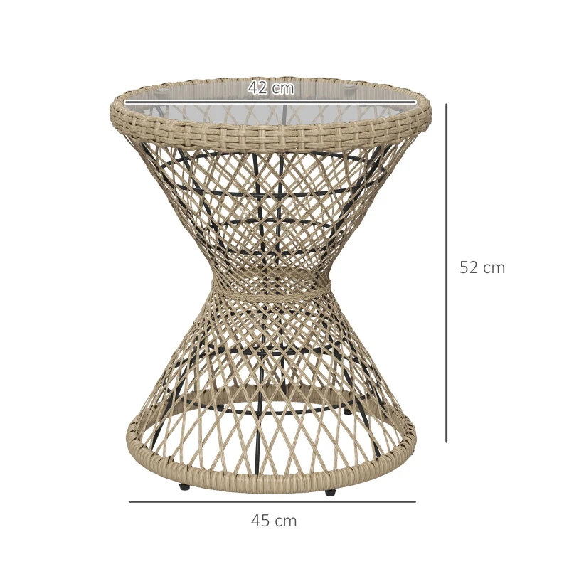 Outsunny Coffee Table Side Table Boho Design, Glass Top, PE Rattan, 45 cm x 45 cm x 52 cm, Natural