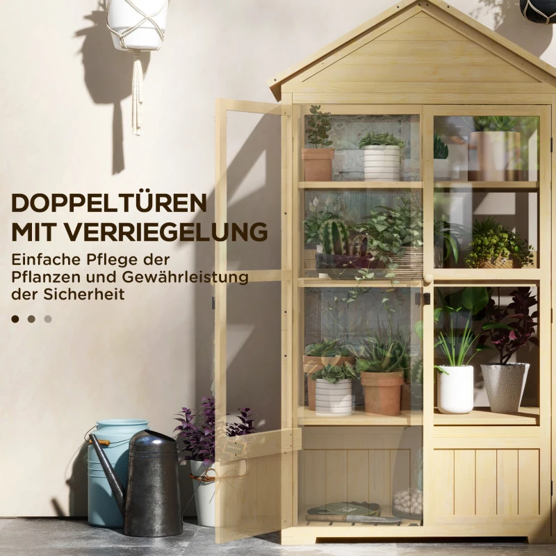 Outsunny Kas met Plank, Transparante Behuizing, Dakraam, Vergrendelbare Deur, Acryl, Houten Frame, 100x56,5x178 cm(m-6)