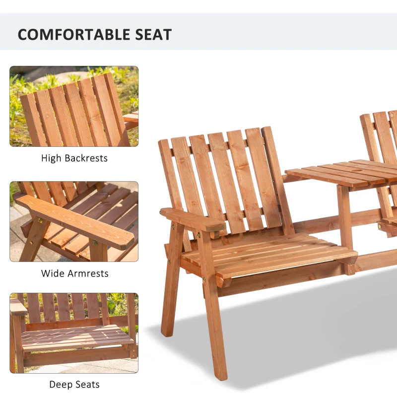 Outsunny 2-Seater Fir Wood Bench w/ Centre Table(m-5)
