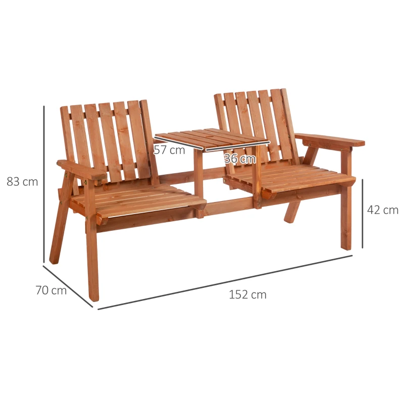 Outsunny 2-Seater Fir Wood Bench w/ Centre Table(m-3)