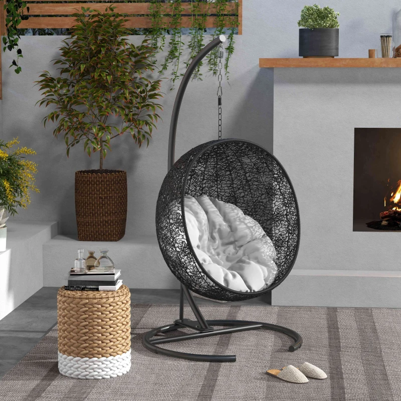 Outsunny Suporte para Cadeira Suspensa com Base Redonda Estrutura Metálica para Exterior Capacidade 150 kg Ø102x195 cm Preto
