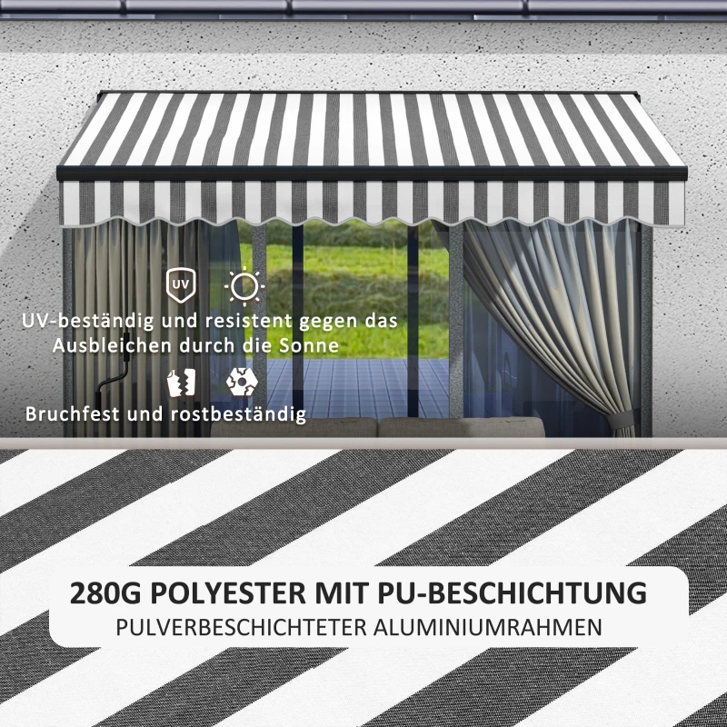Outsunny Markiza przeciwsłoneczna Markiza tarasowa, odporna na warunki pogodowe, 1 korbka ręczna, 295 x 250 x 150 cm, Szary + Biały