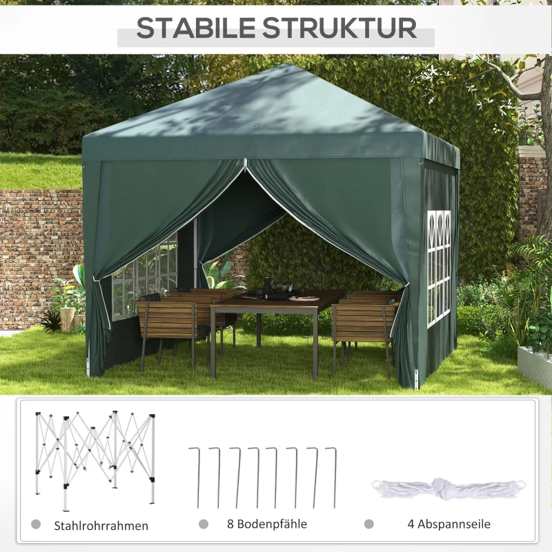 Outsunny Pawilon składany ok 3 x 3 m z 4 ścianami, oknem, namiotem ochronnym przed promieniowaniem UV, namiotem ogrodowym z torbą transportową, do ogrodu, tarasu, ze stali Oxford, kolor zielony