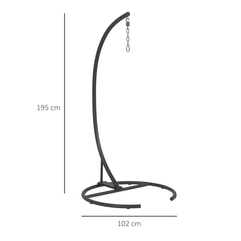 Outsunny Suporte para Cadeira Suspensa com Base Redonda Estrutura Metálica para Exterior Capacidade 150 kg Ø102x195 cm Preto