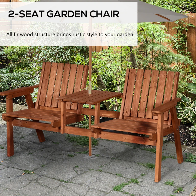 Outsunny 2-Seater Fir Wood Bench w/ Centre Table(m-4)