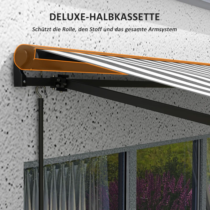 Outsunny Markiza przeciwsłoneczna Markiza tarasowa, odporna na warunki pogodowe, 1 korbka ręczna, 295 x 250 x 150 cm, Szary + Biały