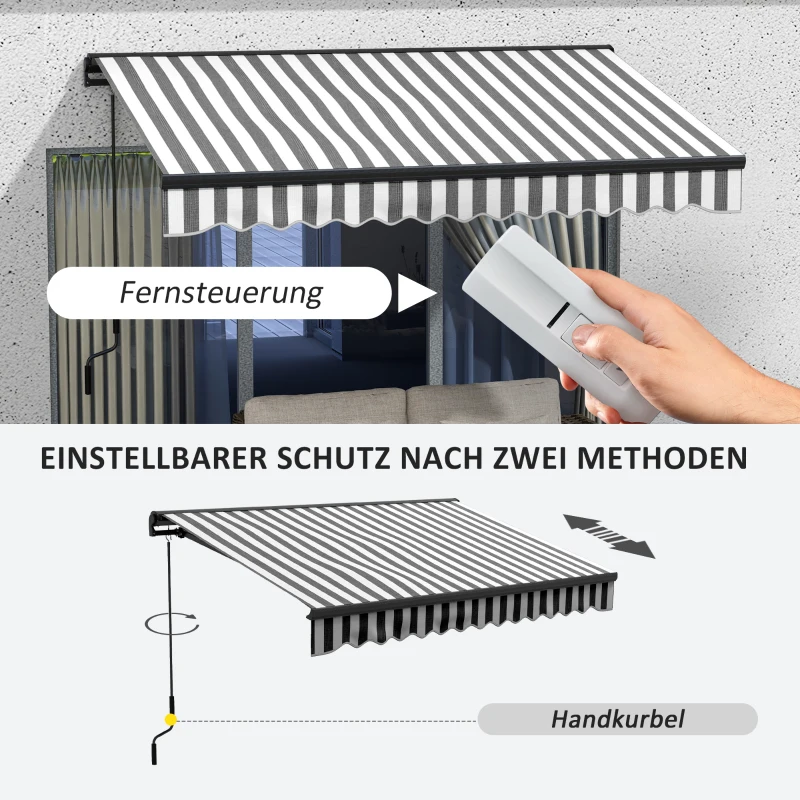 Outsunny Zonneluifel Luifel Terrasluifel, weerbestendig, 1 Handzwengel, 295 x 250 x 150 cm, Grijs + Wit