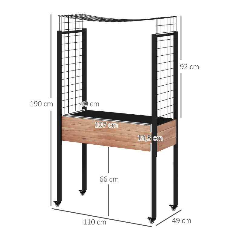 Outsunny Horta Elevada com Rodas Horta Urbana com Treliça Orifícios de Drenagem para Plantas Trepadeiras Flores 110x49x190 cm Marrom